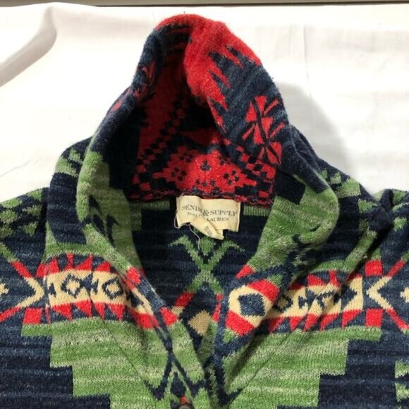 Ralph Lauren denim and supply womens M cotton Aztec print cardigan shawl collar - Picture 8 of 10